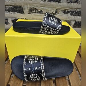 Salvatore Ferragamo Black and White Patterned Slides